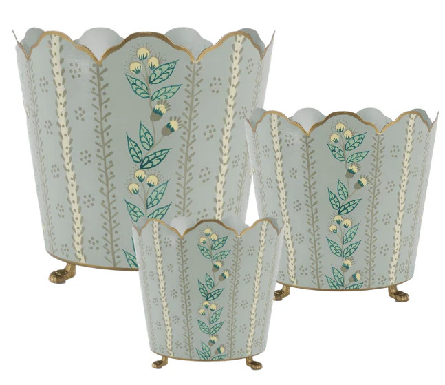 Green & Gold Floral Bucket Planter (3 Sizes) | The Enchanted Home