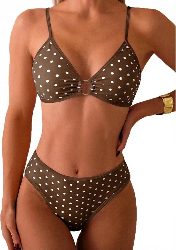 Tainehs Women's Two Piece Bikini Sets O Ring Front Top Ditsy Floral Triangle Swimsuits Cheeky Bat... | Amazon (US)