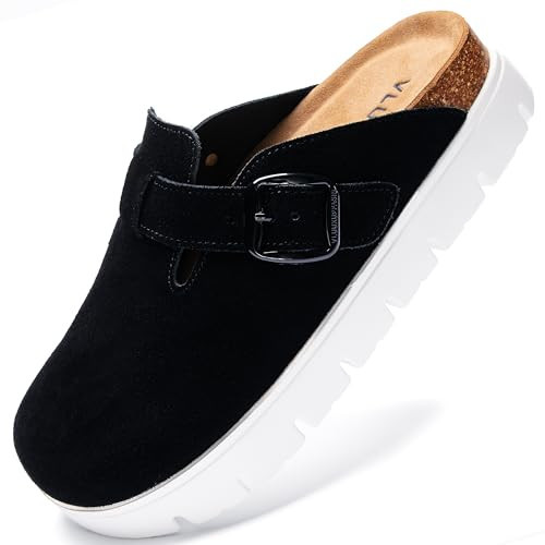 VLUUKUPFASIN Genuine Suede Clogs for Women Platform Shoes，Leather Comfort Potato Shoes Chunky with Arch Support, Casual Trendy Shoes Mules for Women(Black-10.5) | Amazon (US)