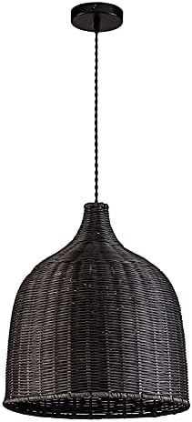 Rattan Pendant Light, Black Color Dome Shape,Hand Woven , Basket Light Fixture,17", with Hanging ... | Amazon (US)