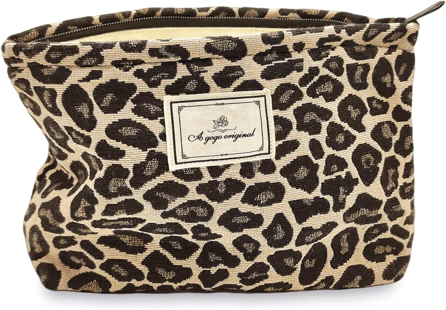 Leopard Makeup Bag Organizer Cosmetic Bags for Women and Girls,Travel Toiletry Bag Large Capacity Canvas Makeup Zipper Pouch, Purse Organizer Pouches (Brown Leopard) | Amazon (US)