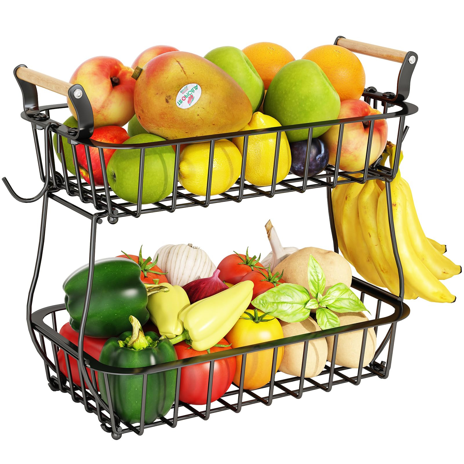ANTOPY 2 Tier Fruit Basket with 2 Banana Hangers, Countertop Fruit Vegetable Basket Bowl for Kitc... | Amazon (US)