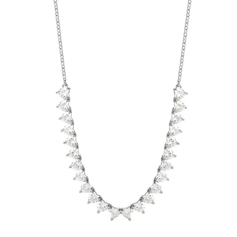 Believe by Brilliance Women's Silver Plated Cubic Zirconia Heartshape Necklace, 18" +2" | Walmart (US)