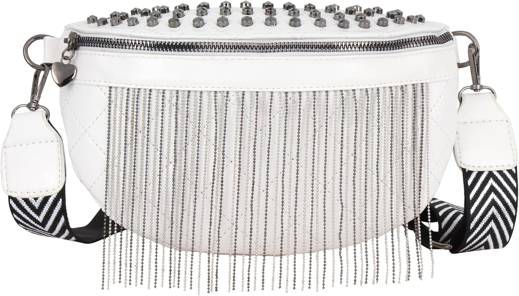 Women Girls Leather Fanny Pack Glitter Rhinestone Tassel Crossbody Shoulder Bag Rivet Chest Bag F... | Amazon (US)