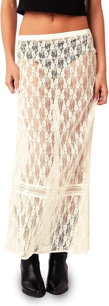 Cicy Bell Womens Sheer Lace Maxi Skirt Summer Beach Cover-ups Casual Streetwear Long Y2K Skirts | Amazon (US)