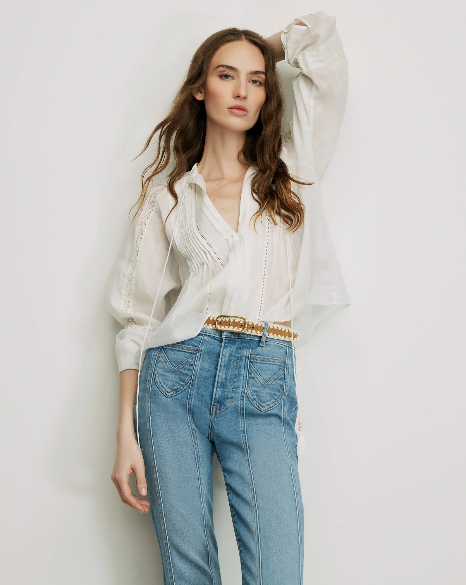 Sawyer Self-Tie Blouse in White | Veronica Beard | Veronica Beard