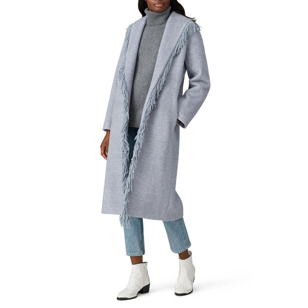 Line + Dot Linda Fringe Coat grey | Rent the Runway