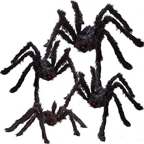 4 Halloween Outdoor Decorations Hairy Spider Set,Realistic Scary Fake Spider Hairy Spider Props f... | Amazon (US)