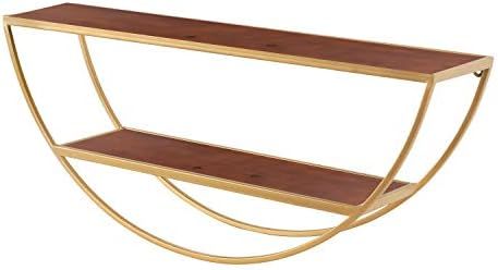 Kate and Laurel Tancill Mid-Century Wall Shelf, 26 x 11, Walnut Brown and Gold, Modern Two-Tier H... | Amazon (US)
