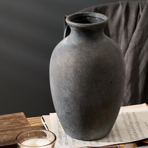 Large Ceramic Rustic Flower Vase, 10.43 Inch Tall Vintage Pottery Home Decor, Farmhouse Terracott... | Amazon (US)