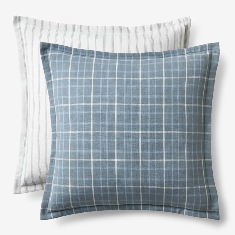 Yarn-Dyed Plaid Reversible Sham - Mineral, Euro | The Company Store