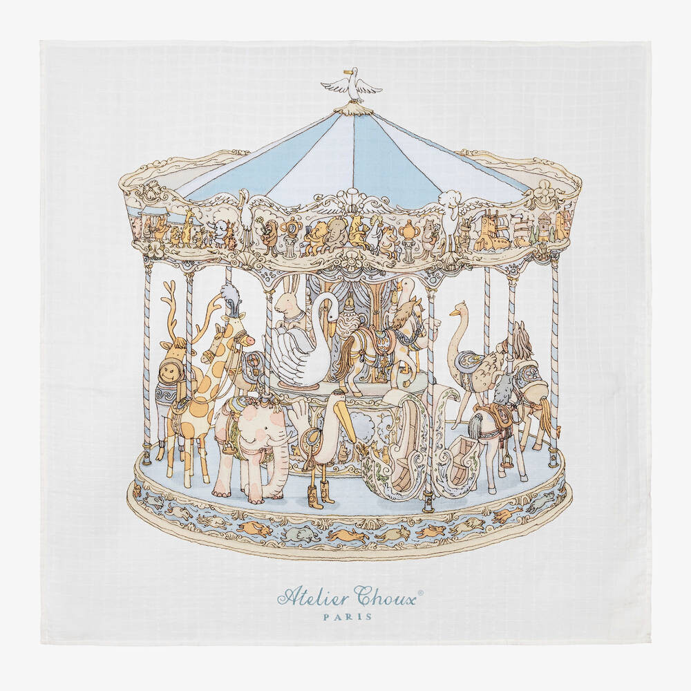 White & Blue Carousel Swaddle (97cm) | Childrensalon