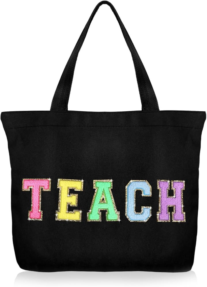 Dripykiaa Teacher Appreciation Gifts Teacher Gifts Tote Bag Canvas Chenille Letter Patches with Z... | Amazon (US)