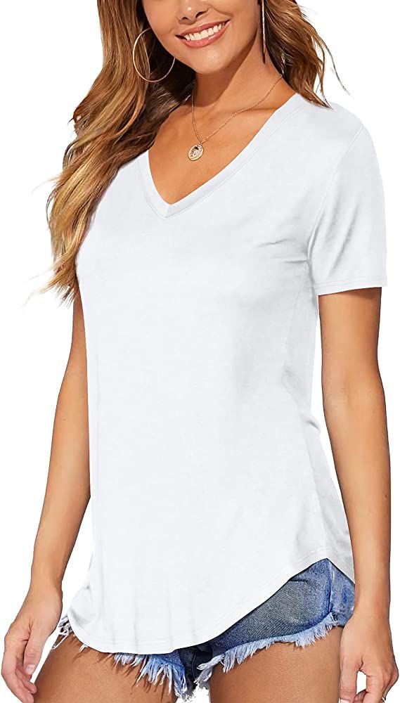 DittyandVibe Women Long/Short Sleeve V Neck Curved Hem Tunic Tops T Shirts | Amazon (US)