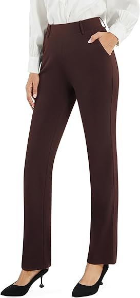 AFITNE Women's Dress Pants 27"/29"/31"/33" Straight Leg Stretchy Yoga Work Pants with Zipper Pock... | Amazon (US)
