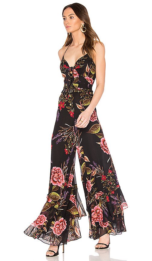 NICHOLAS Peony Floral Spiral Jumpsuit in Black. - size 0 (also in 2) | Revolve Clothing