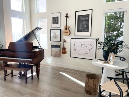 This is my client’s entryway which also doubles as a music room with a beautiful grand piano! 

#ltkhome #gallerywall #music 