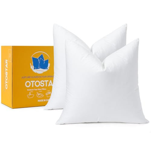 OTOSTAR Pack of 2 Down and Feather Throw Pillow Inserts, 22 x 22 Soft Fluffy Square Pillow Inserts with 100% Cotton Cover Decorative Pillows for Sofa Couch Bed-White | Amazon (US)