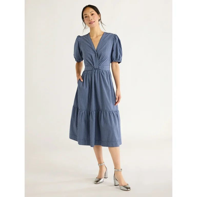 Free Assembly Women's Twist Front Cotton Midi Dress, Sizes XS-XXL - Walmart.com | Walmart (US)