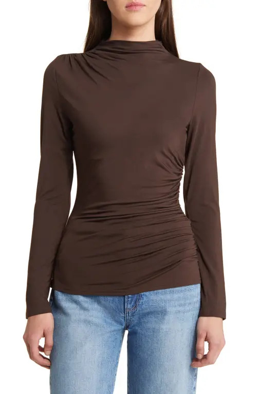 Rails Joelle Ruched Funnel Neck Top in Espresso at Nordstrom, Size Medium | Nordstrom