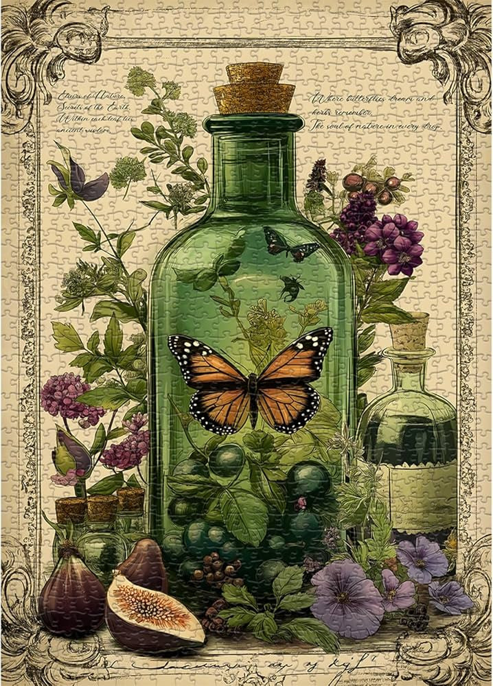 PICKFORU Plant Puzzles for Adults 1000 Pieces, Vintage Butterfly Magic Potion Bottle Puzzles,Flow... | Amazon (US)