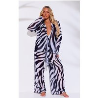 Monochrome Zebra Print Wide Leg Beach Pants | PrettyLittleThing US
