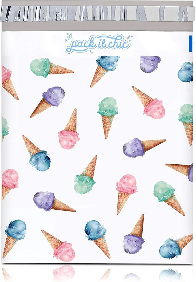 Pack It Chic - 10X13 (100 Pack) Ice Cream Pattern Poly Mailer Envelope Plastic Custom Mailing & S... | Amazon (US)