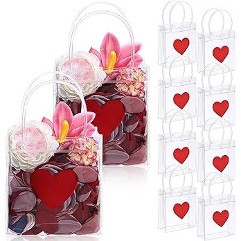 Glenmal 50 Pcs Valentine's Day Clear Gift Bags with Handle Transparent PVC Gift Wrap Bags with Bu... | Amazon (US)