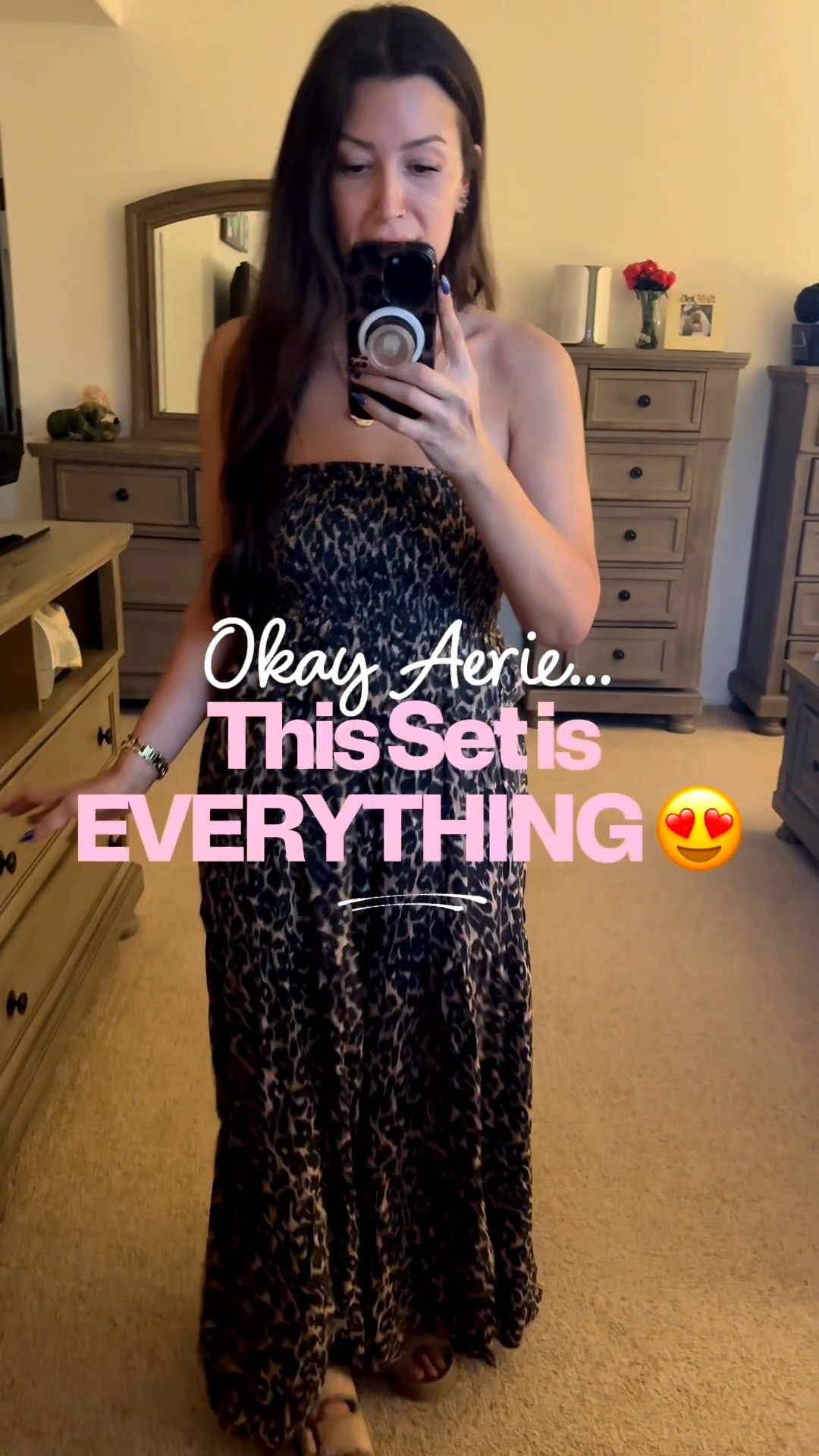 I don’t think I’ve ever added something to my cart faster. 😍 This matching leopard print set from Aerie is the perfect mix of comfy and chic. The smocked tube top stays put, the flowy wide-leg pants are incredibly flattering, and together they create that effortless “I actually tried” look with minimal effort 👏🏻 👏🏻.

Bonus points for how lightweight and breathable it is for summer! ☀️🐆. I’m wearing a size Small Short in the pants and a Medium in the top.

#LTKootd #LTKSaleAlert #LTKTravel