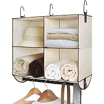StorageWorks Hanging Closet Organizer with Garment Rod, 4 Section Closet Hanging Shelves, Ivory, Can | Amazon (US)