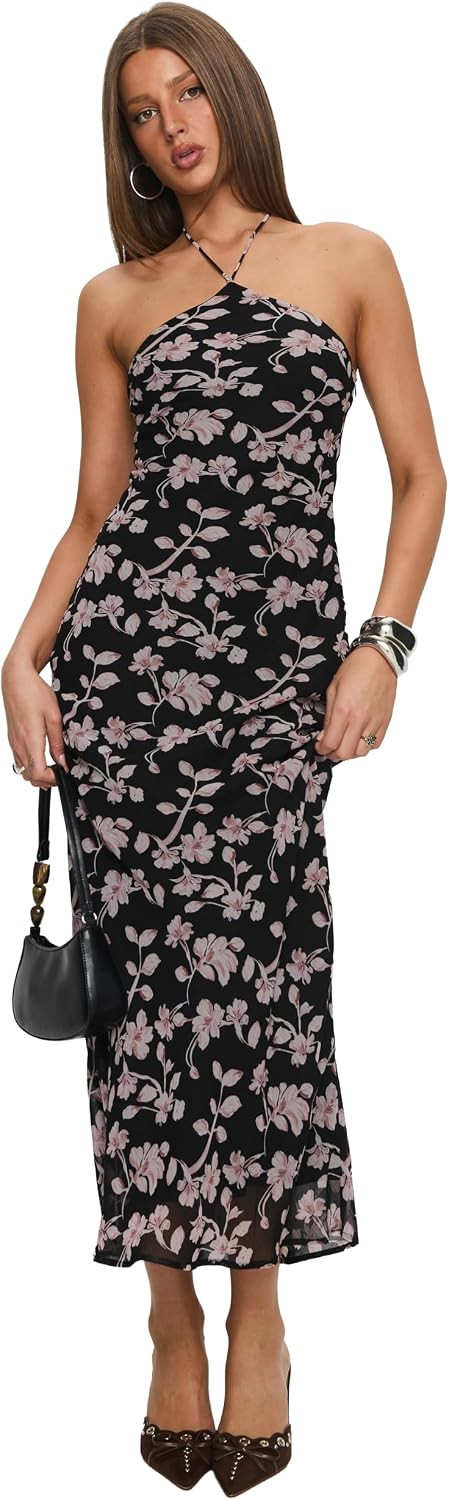 Princess Polly Women's Anisa Halter Maxi Dress Black Floral | Amazon (US)