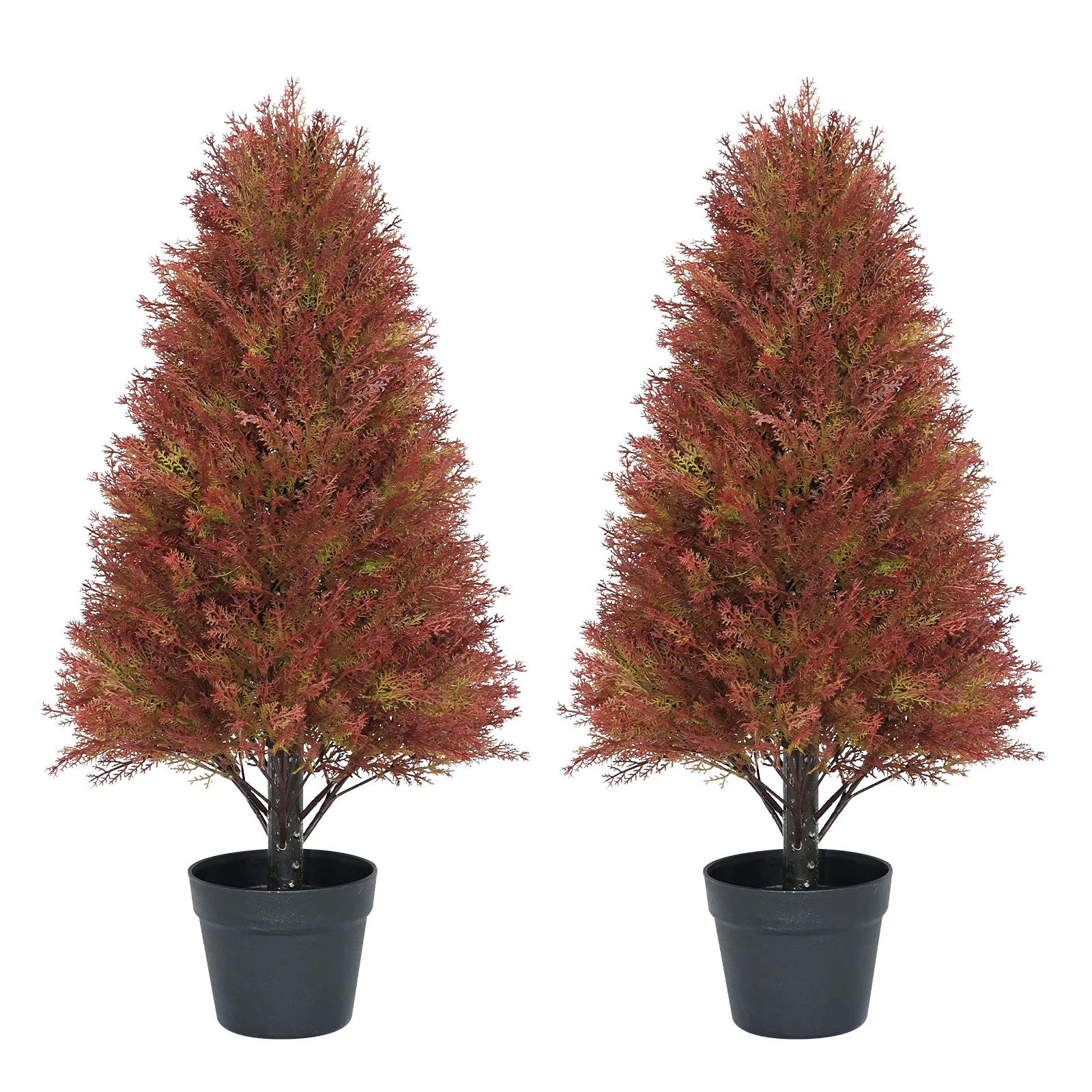 30" Artificial Cypress Topiary Tree in Black Pot For Outdoor, Fall Porch Decor. (Set of 2) | Wayfair North America
