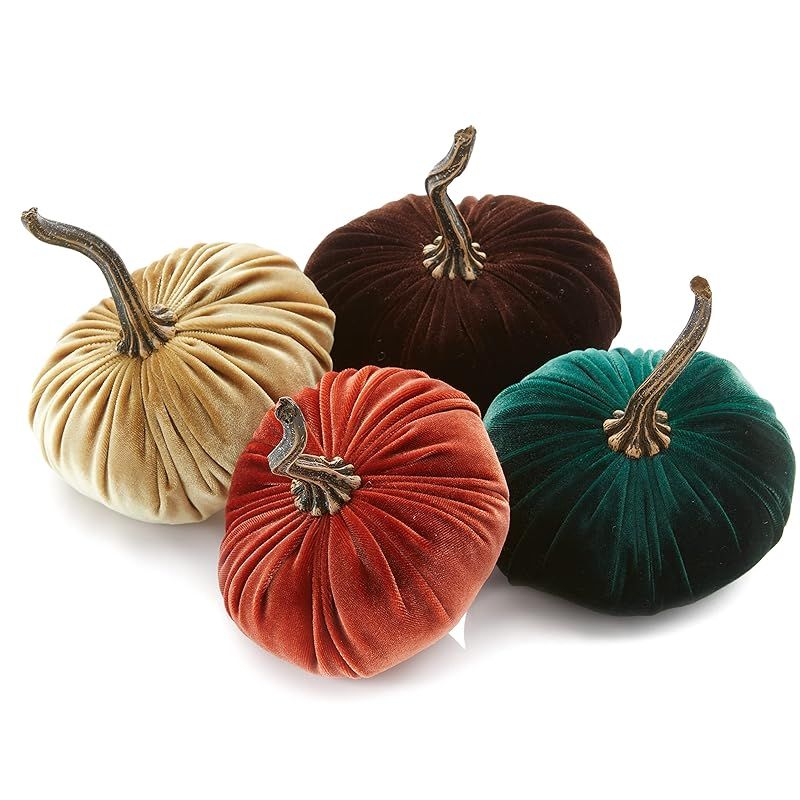 Small Velvet Pumpkins Set of 4 Includes Rust Gold Emerald and Brown, Handmade Home Decor, Holiday... | Amazon (US)