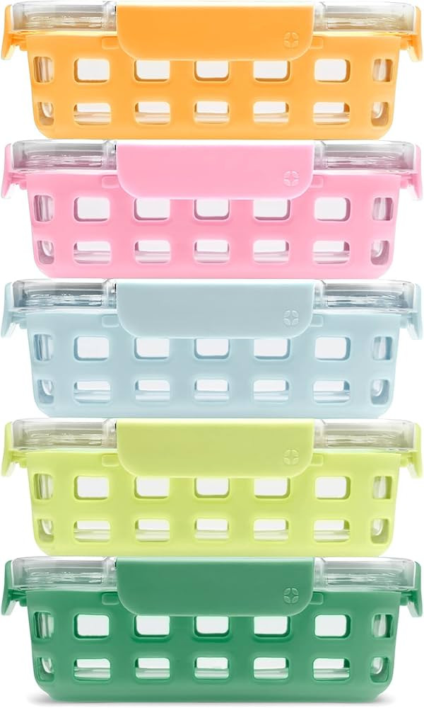 Ello Duraglass 3.4 Cup Meal Prep Sets 10Pc, 5 Pack Set- Glass Food Storage Container with Silicon... | Amazon (US)