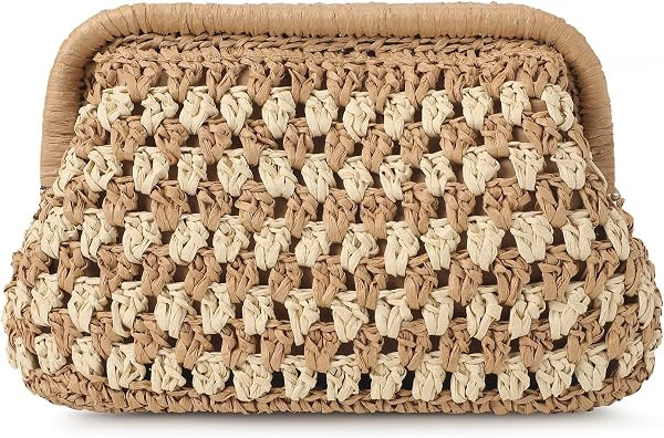 Clothirily Straw Clutch Purses for Women, Cloud Dumpling Woven Bag with Detachable Chain, Beach C... | Amazon (US)