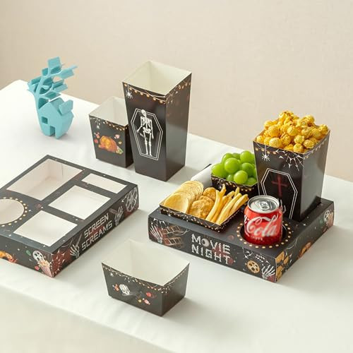 Baffect Movie Night Snack Trays 100pcs Include 20 Movie Night Trays, 20 Popcorn Boxes, 20 Salad Bowls, 20 Nacho Bowls, 20 Movie Party Invitations, Horror Movie Night Supplies for Nacho Bar | Amazon (US)