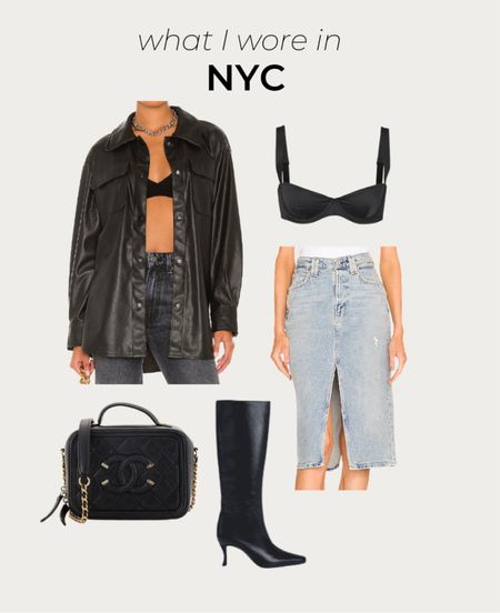 NYC OOTD - steve madden leather oversized jacket, skims bra, my theresa denim skirt, by far boots and chanel bag

#LTKtravel #LTKshoecrush #LTKstyletip