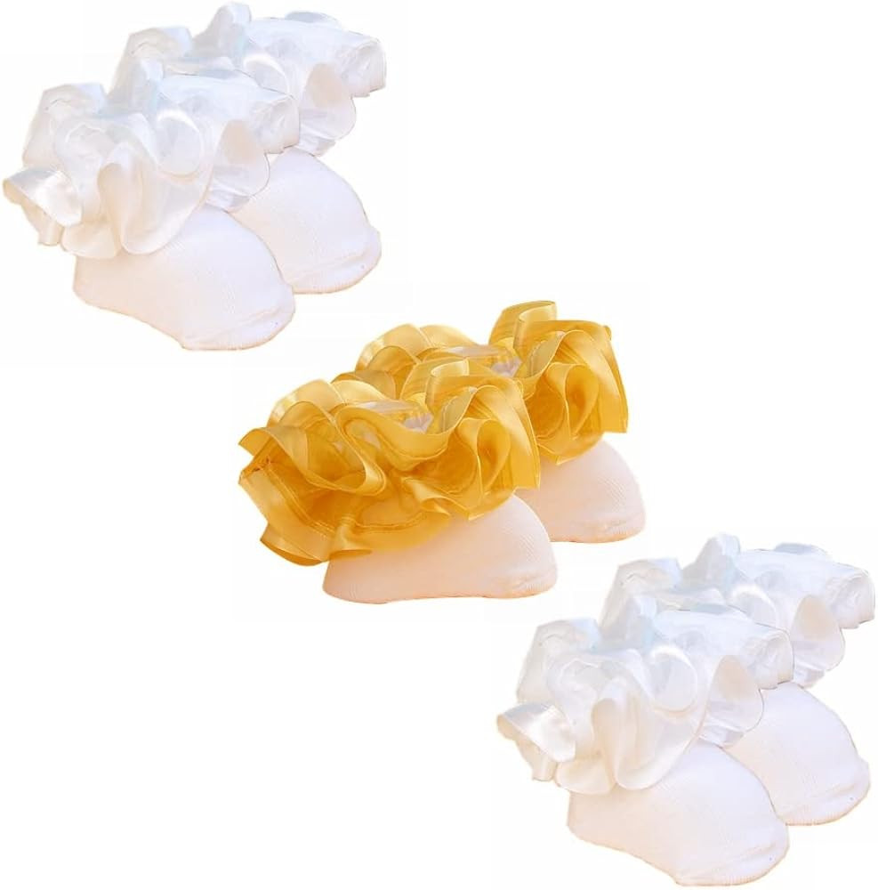 3 Pairs 3D Three-dimensional Ruffled Lace Cotton Socks,Cute Double Big Lace Dress Princess Socks ... | Amazon (US)