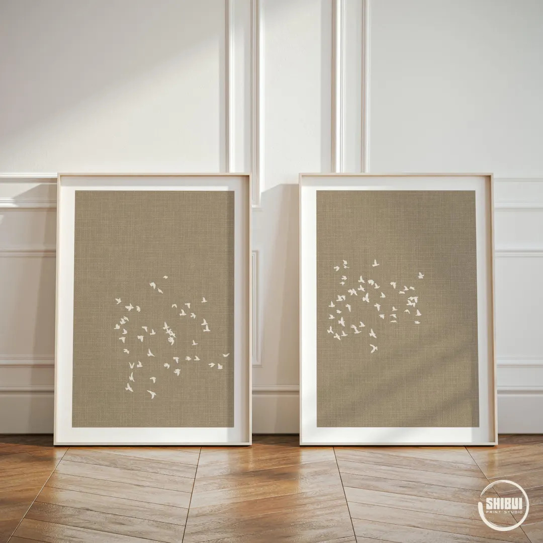 Soft Minimalist Set of 2 Posters - Beige and Taupe Linen-look Background Posters, 2-piece Japanes... | Etsy (US)