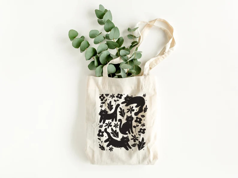 Cat Tote Bag, Canvas Tote Bag, Fair Trade, Canvas Bag, Cats, Shoulder Bag, Shopper, Cat Print, Gi... | Etsy (US)