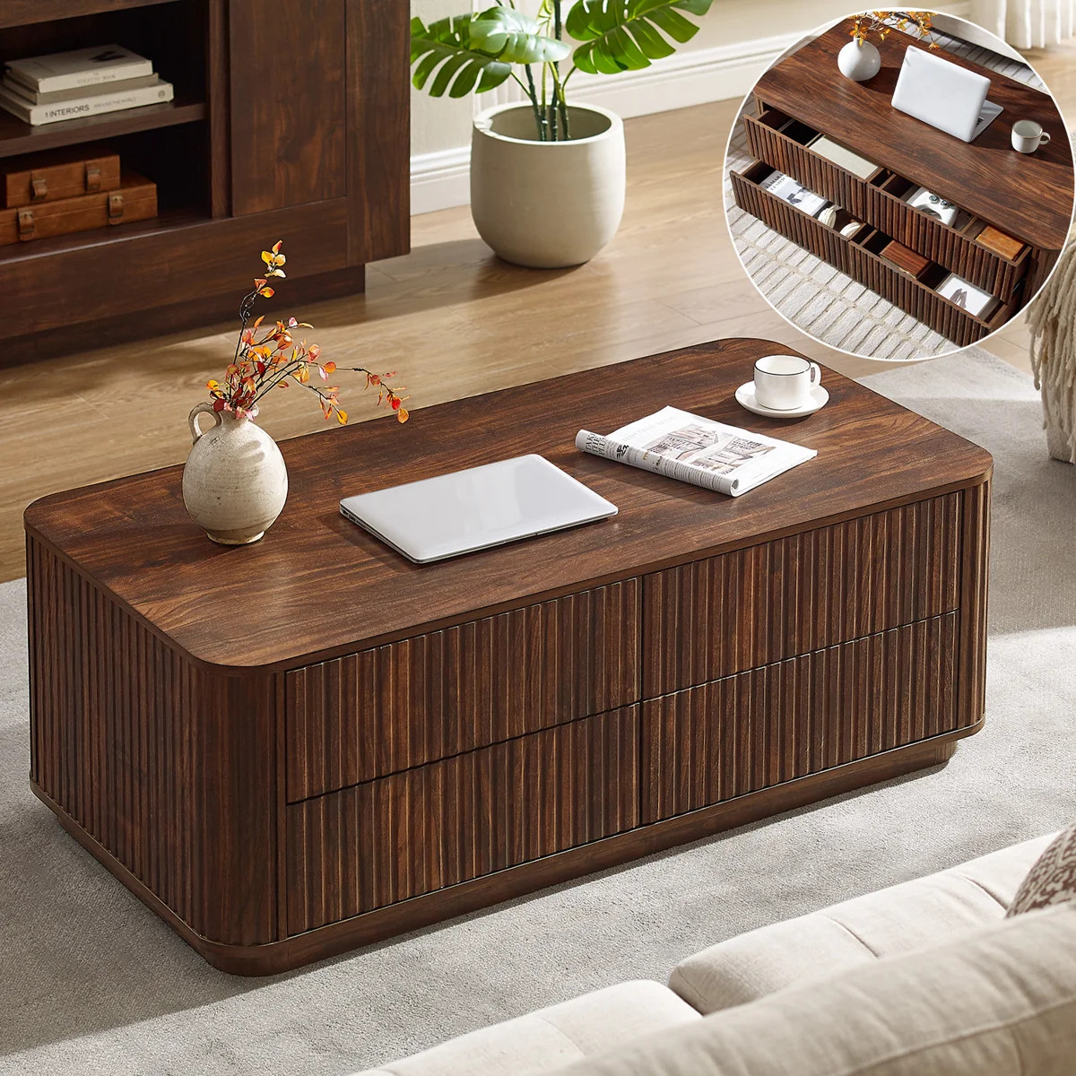 52"W Fluted Coffee Table with 4 Drawers | Wayfair North America
