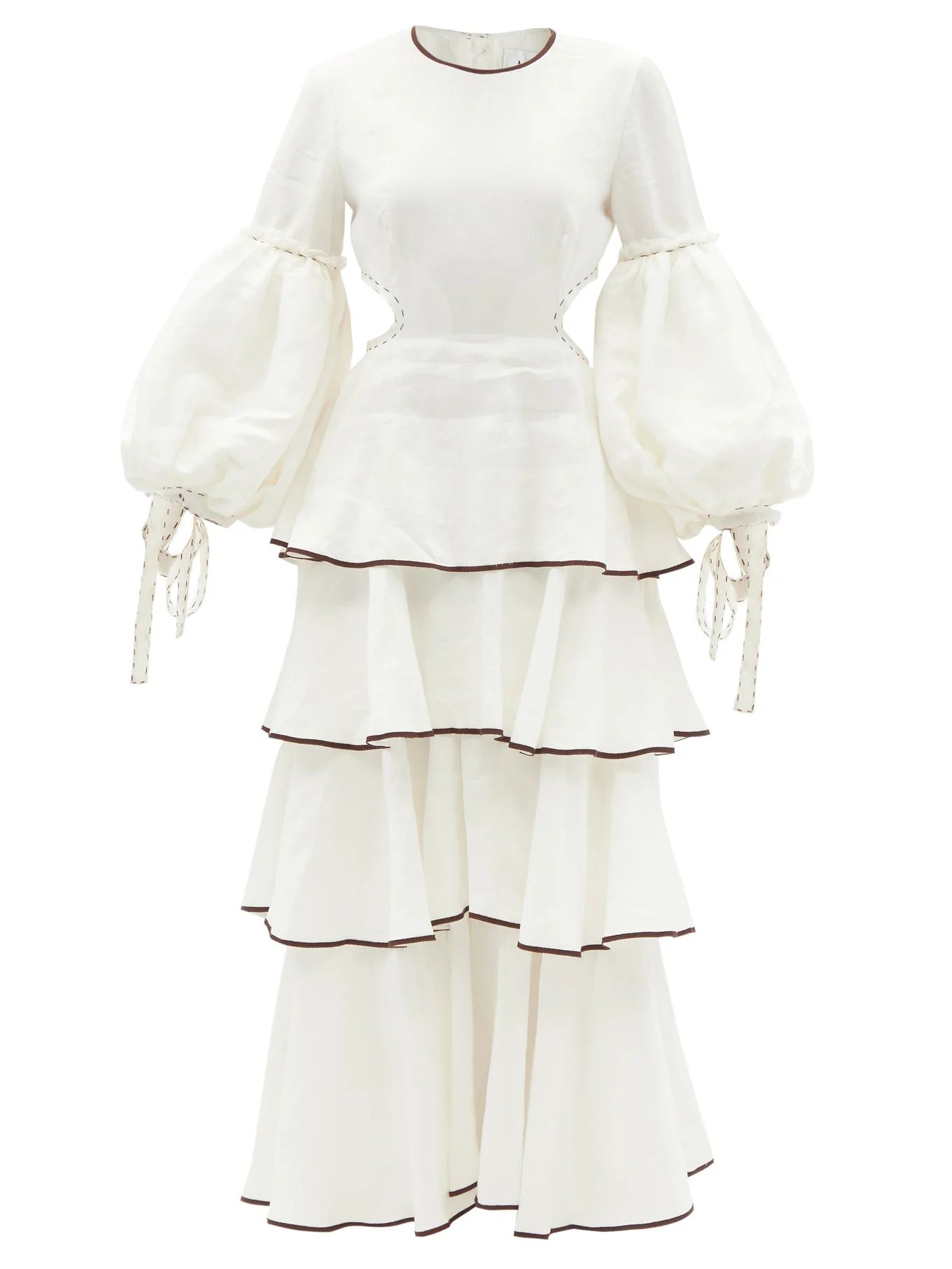Gracious cutout tiered linen-blend dress | Aje | Matches (US)