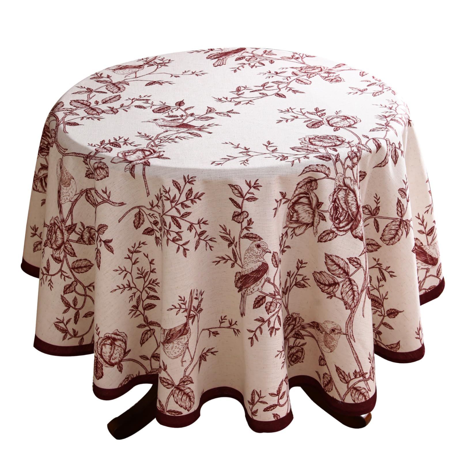 ISAENNE Designer Vintage Linen Round Tablecloth,Red Floral Pattern Linen Stain Resistant Table Cl... | Amazon (US)