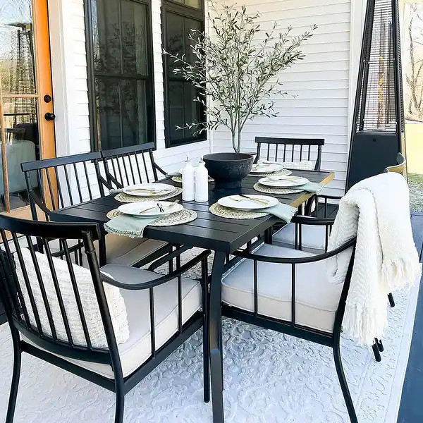 MAISON ARTS 7-Piece Patio Dining Set Steel Panel Table & 6 Dining Arm Chairs | Bed Bath & Beyond