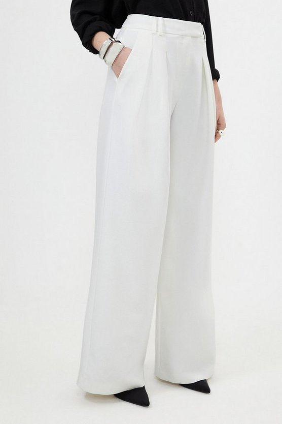 Clean Tailored Pleated Wide Leg Trousers | Karen Millen UK + IE + DE + NL