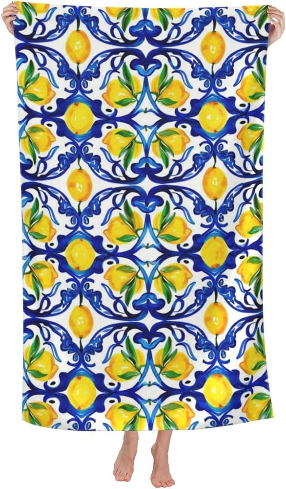Lemon Tile Beach Towel, Soft Lightweight Microfiber Quick Dry Bath Towels Gifts for Bathroom, Poo... | Amazon (US)