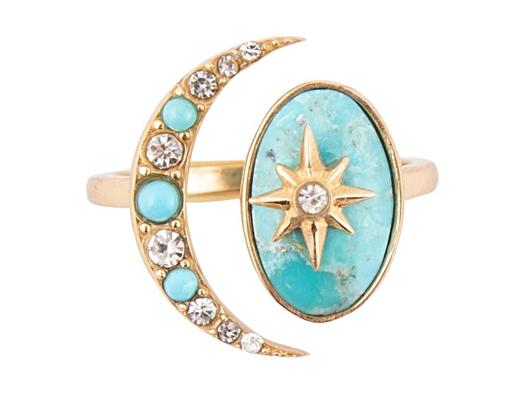 Barse Jewelry Blue Composite Turquoise Gold Tone Celestial Cuff Ring - 1XLA7A | JTV Jewelry