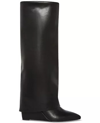 Madden Girl Evander Wide-Calf Fold-Over Cuffed Knee High Wedge Dress Boots - Macy's | Macy's