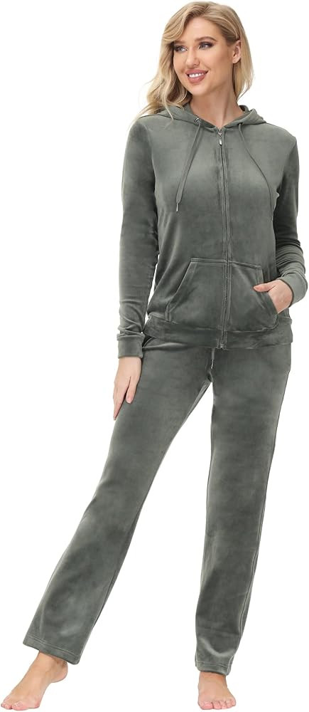 Dolcevida Womens Velour Sweatsuits Sets 2 Piece Tracksuits Outfits Full Zip Hoodie and Sweatpant ... | Amazon (US)