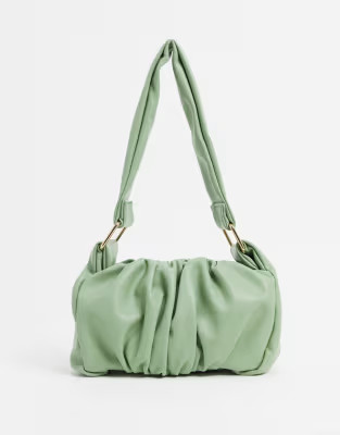 ASOS DESIGN ruched 70s shoulder bag with hardware strap in sage green | ASOS (Global)